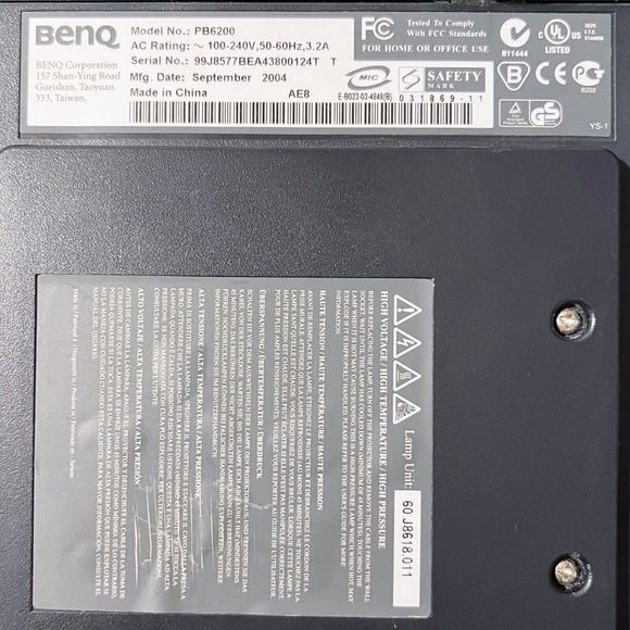 BenQ PB6200 Home/Office Theatre Projector With Power Cable NOT WORKING‎ Turns On - Picture 9 of 10